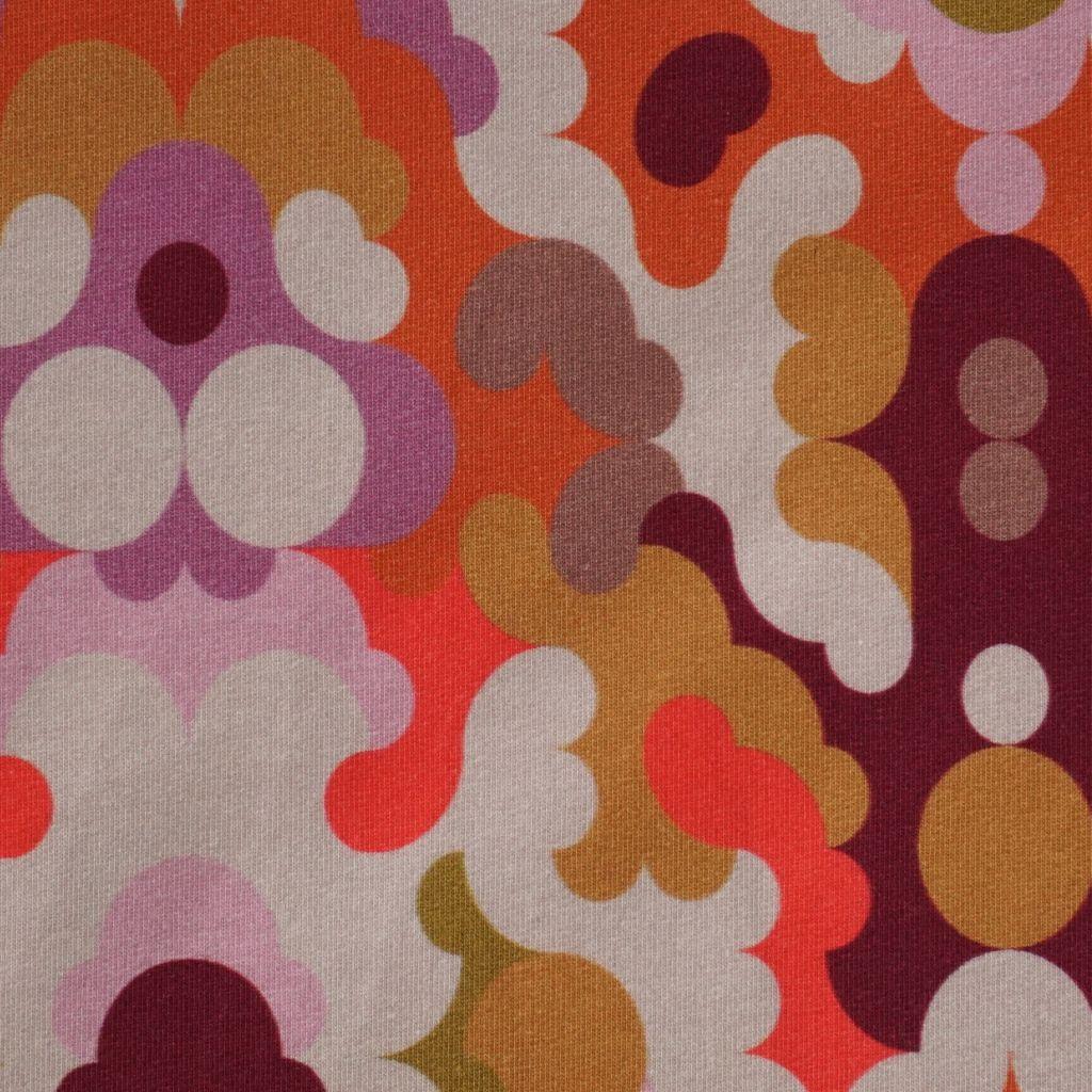 Stretch-Sweat leicht Retromuster 60er 70er orange violett